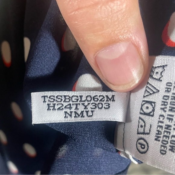 Tommy Hilfiger Navy Polka Dot Blouse with Ruffles Size M - Picture 8 of 8